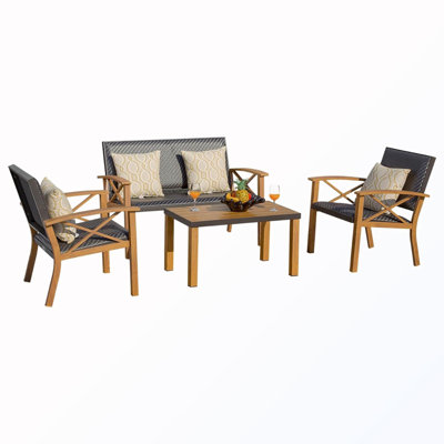 4-Piece Patio Conversation Set with Cushion and Coffee Table