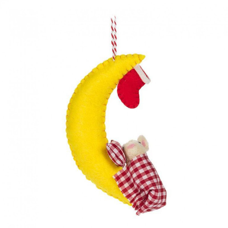 Ornement bébé souris dormant sur un croissant de lune