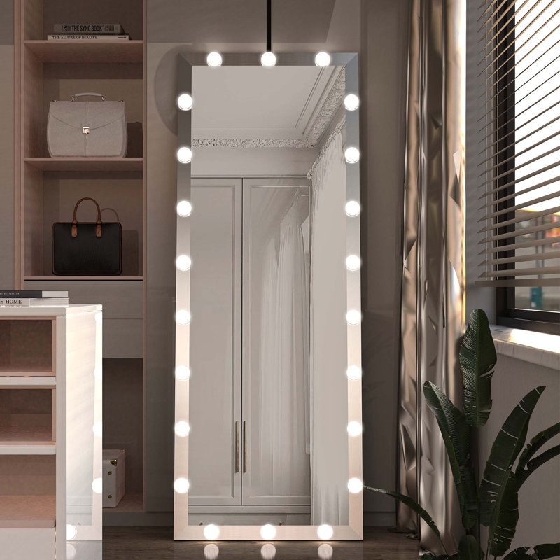 Full Length Mirror with Lights Full Body Vanity Mirror with 3 Colour Modes Lighted Standing Floor Mirror, Silver