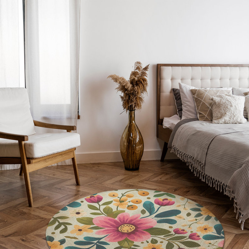 Tapis tressé Blooming Spring Meadow, Rond 5 pi