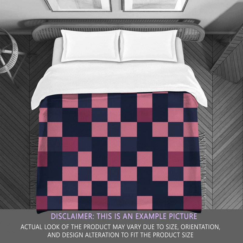 Machine Printed Comforter, Queen Comforter, Navy/Pink Checkered