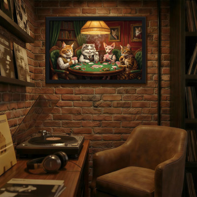 Animals Cats Playing Poker In Library Setting