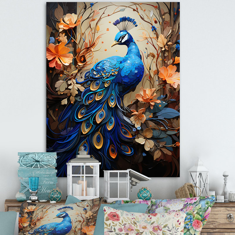 «Majestic Blooming Plumage Peacock», reproduction sur toile, Toile tendue, H 32 po x l 24 po x P 1 po