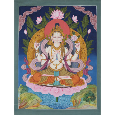 Newari Chenrezig (Avalokiteshvara à quatre bras) | Brocadeless Thangka