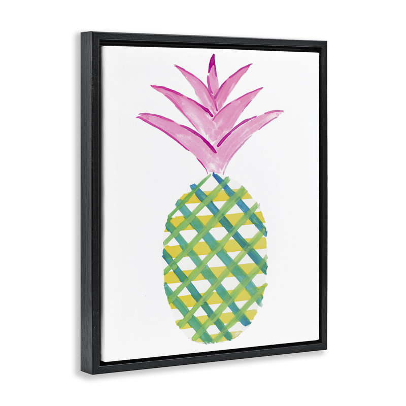«Tropical Plaid Pineapple», art mural encadré flottant par Julie DeRice, Cadre flottant noir de jais, H 21 po x l 17 po