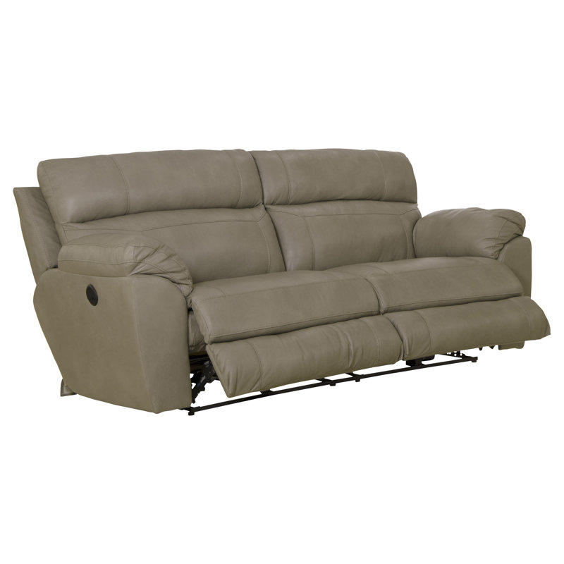 Canapé inclinable en cuir italien avec accoudoirs coussinés de 90,5 po Alonii, Mastic, Électrique