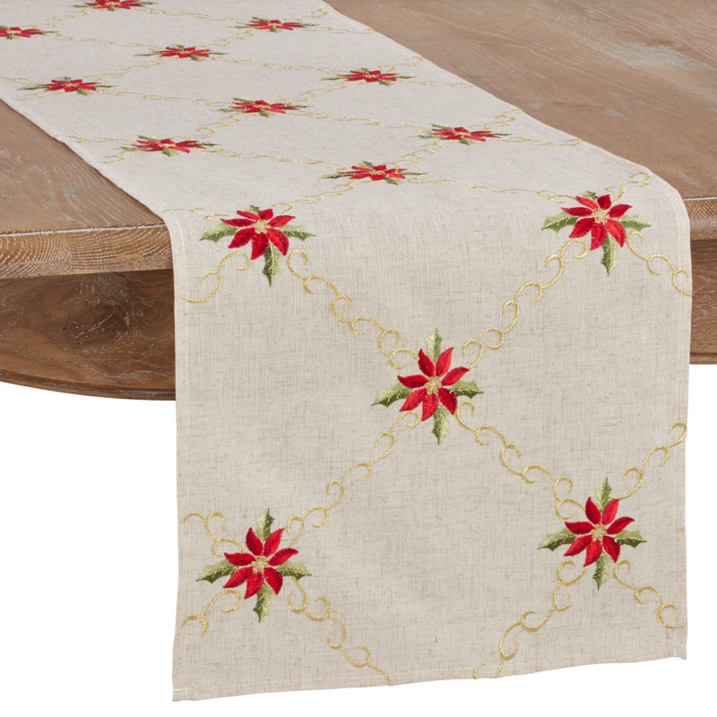 Jamarion Poinsettia Embroidery Table Runner
