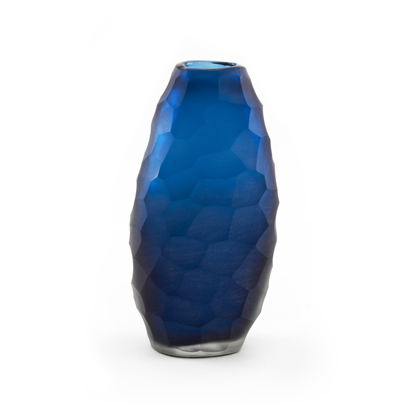 Handcrafted Glass Table Vase, 6.7" H x 3.5" W x 2" D, White
