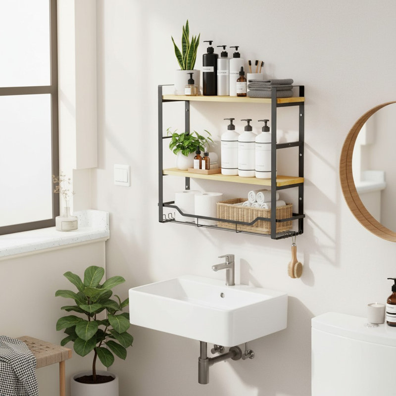 Tablettes de rangement à 3 niveaux au-dessus de la toilette, tablette murale avec porte-serviettes