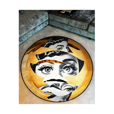 Tapis rond lavable à motif tissé rond