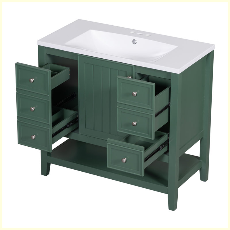 Ensemble de meuble-lavabo moderne avec lavabo et trois tiroirs, Vert
