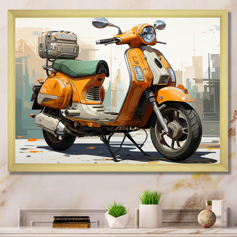 Orange Scooter Caf Racer - imprimé, Cadre doré à une seule photo, H 34 po x l 44 po x P 1,5 po