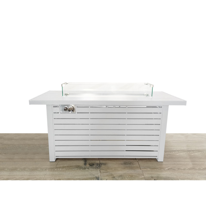 Zayin 24" H Steel Propane Outdoor Fire Pit Table With Lid, White, 24" H x 54" W x 22" D