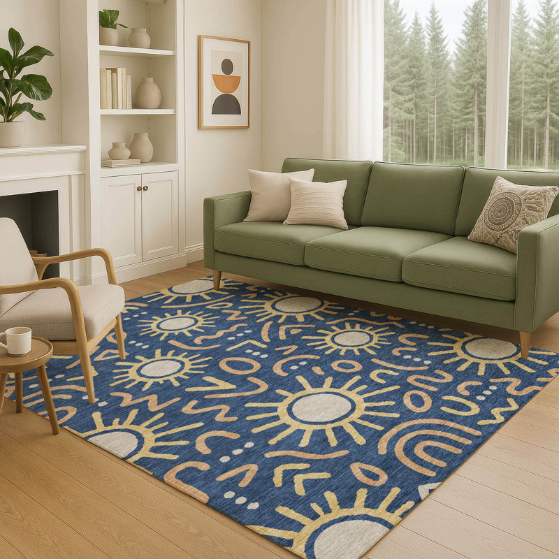 Machine Washable Indoor/Outdoor Chantille ACN2620 Bohemian Rug, Navy, 9' x 12'