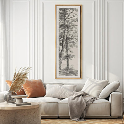 Vintage Pine Tree Drawing Classic Country Rustic Artwork - Extra Large Framed Wall Art Canvas Print