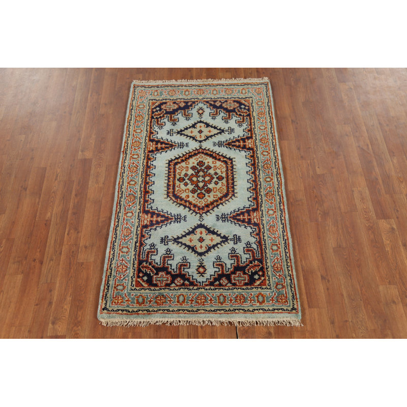Tapis traditionnel indien à motif géométrique turquoise 3 x 5