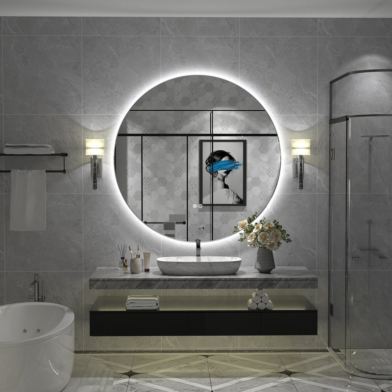 Wayfair Basics® UL Certified LED Anti-Fog Tempered Glass Round Bathroom/Vanity Mirror , 40" x 40"