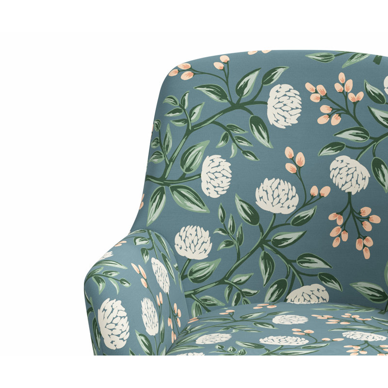 Chaise de bureau avec base Yvette, Rpc pivoines émeraude lin, Matte Black