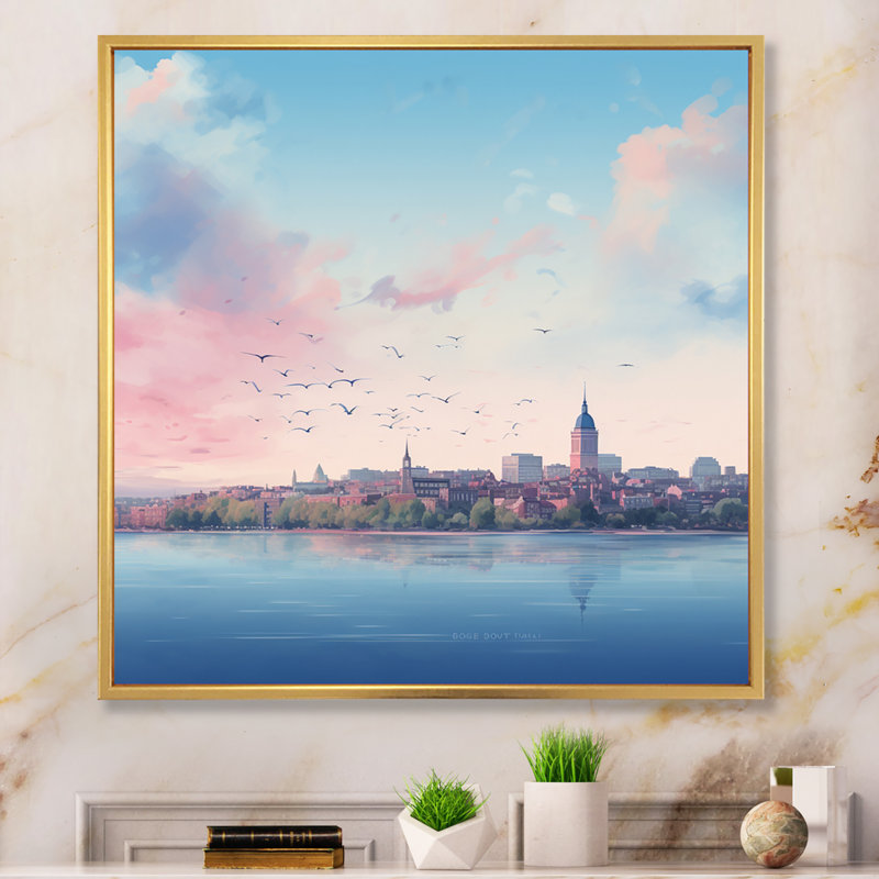 Boston City Skyline - Cityscapes Wall Decor, Cadre doré à une seule photo, H 24 po x l 24 po x P 1 po