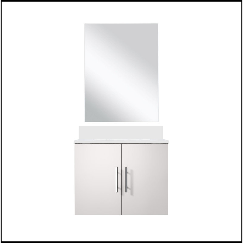 Meuble-lavabo simple 24 po X P 22 po P, comptoir en marbre de culture et Miroir, Blanc lustré
