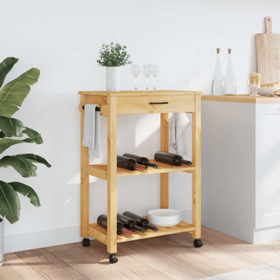 Rahki Rolling Kitchen Cart with Solid Wood Top