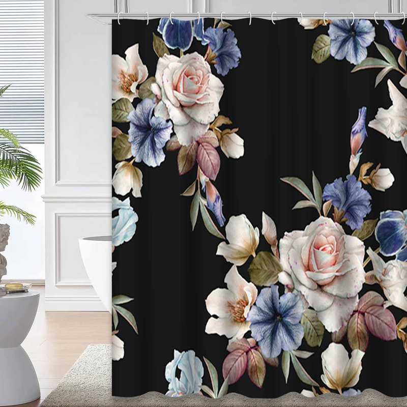 Rideau de douche floral avec 12 crochets, L 72 po x l 72 po