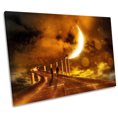 Fantasy Bridge Couple Moon - Wrapped Canvas Print