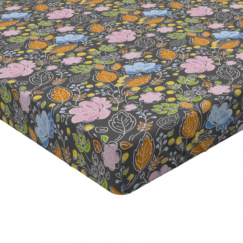 Microfiber Floral Fitted Sheet, Queen Fitted Sheet, Brown/Pink/Blue Floral