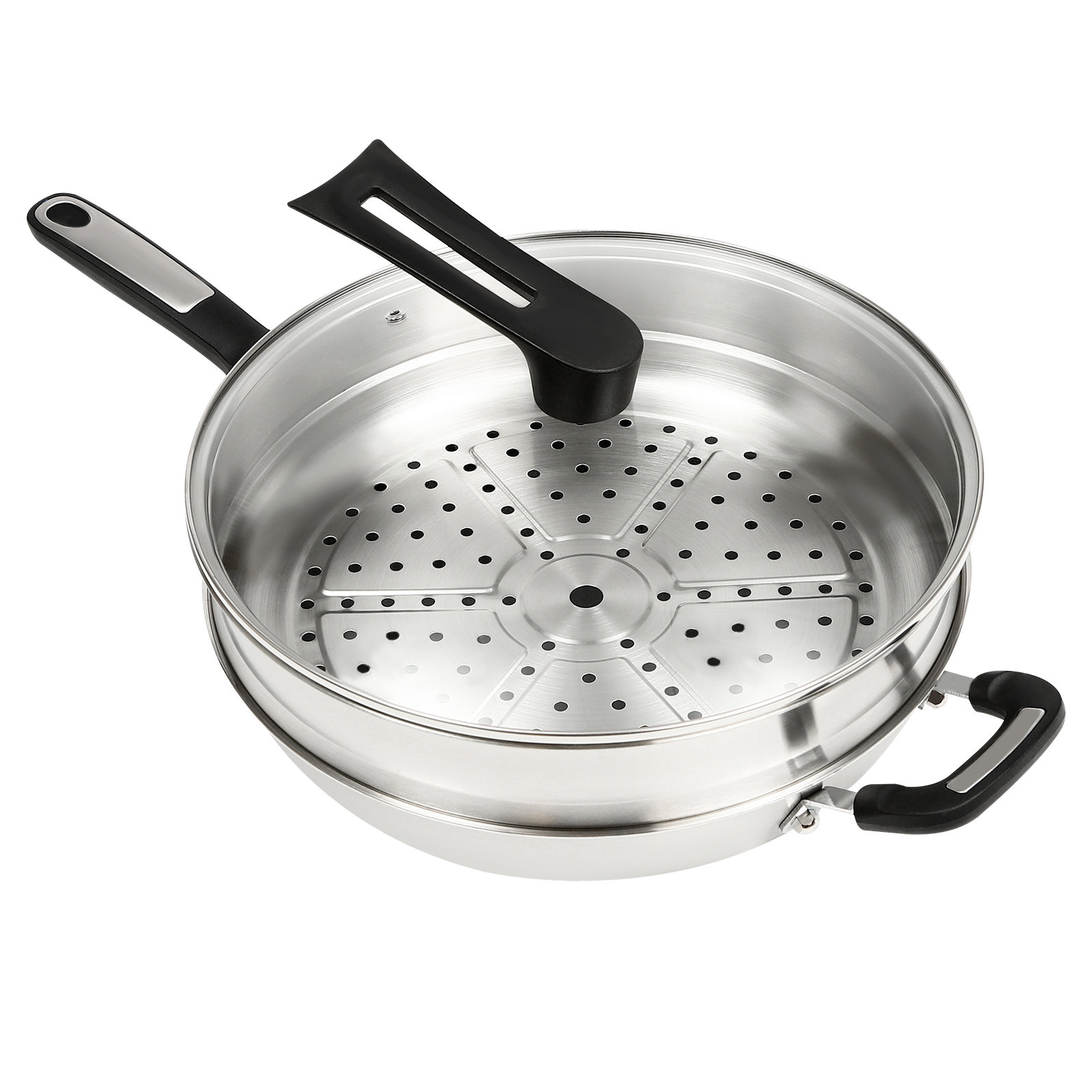 Non-stick Wok With Lid, Stainless Steel Honeycomb Coating Deep