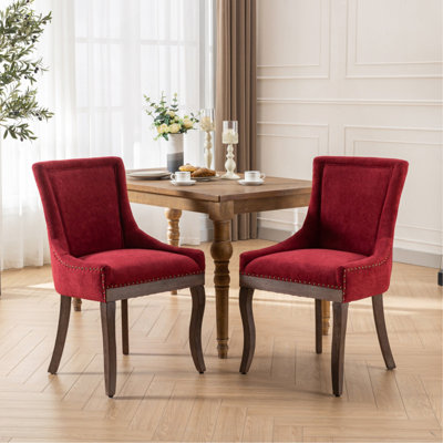 Chaise de salle à manger Ultra Side avec tissu épais et pieds en bois massif, tête de clou bronze