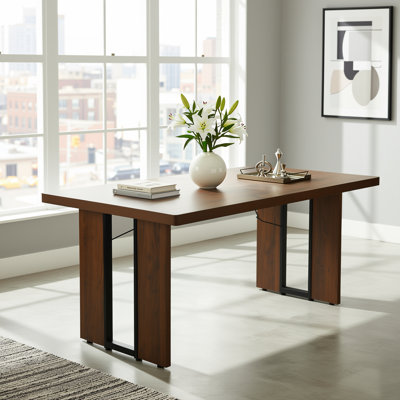 Table de salle à manger rectangulaire 63 "avec base en métal, table de cuisine moderne