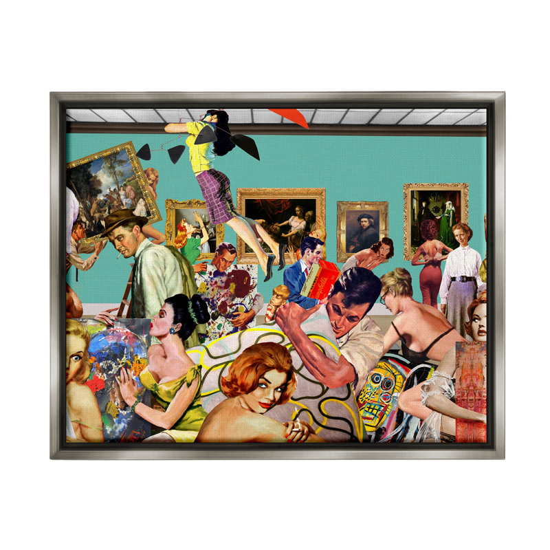 «Vintage People Collage» par Barry Kite, H 25 po x l 31 po x P 1,7 po, Cadre flottant gris lustré