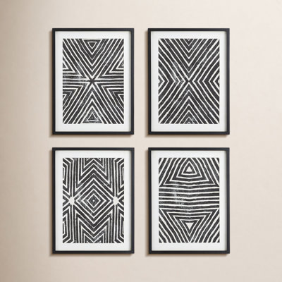 Achromatic Geometric 4-Piece Print Set