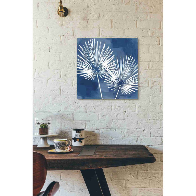 «Painted Sky Palms» par Linda Woods, art mural sur toile, H 18 po x l 18 po