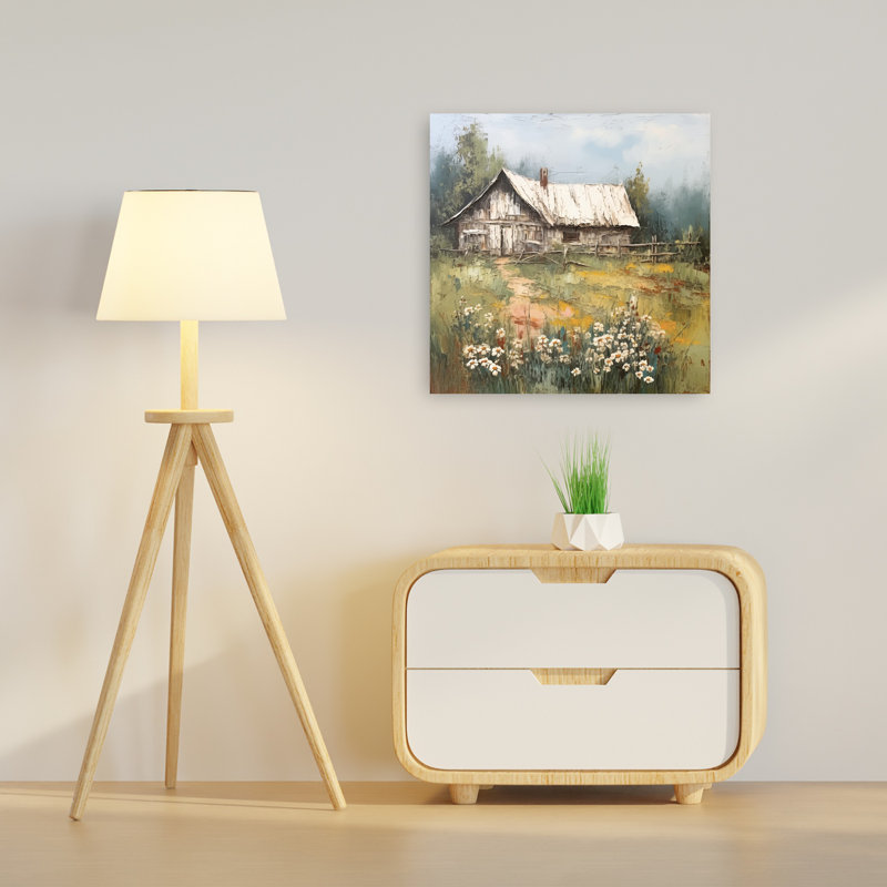 «Cottage Home», paysage rustique serein, paysage abstrait, art mural, 24" H x 24" W