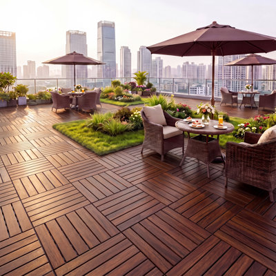 Carreaux de terrasse entrelacés à rayures, bois d'acacia gris clair carré 12 po x 12 po