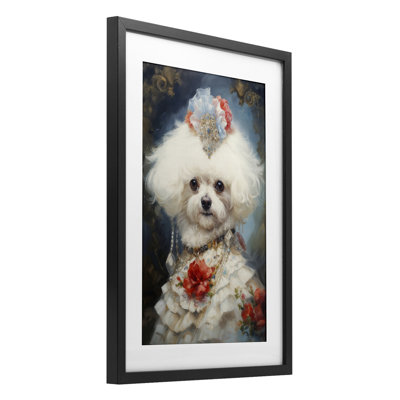 «Bichon Frise Victorian Era», reproduction d'art encadrée sous verre, design par Wumples