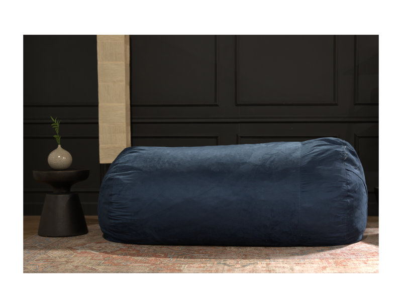 Jasper Traditional 8 Foot Cylindrical Microfiber Bean Bag Chair, Blue - Foam Filled Lounge Seating with Removable Cover