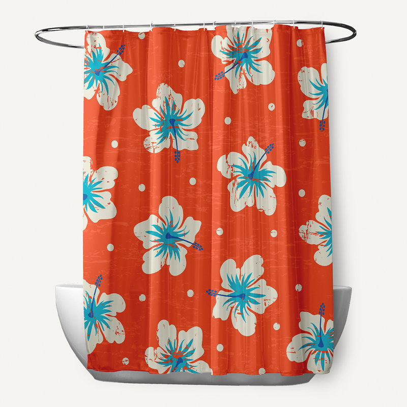 Rideau de douche floral simple en polyester Hibiscus Blooms, Orangé