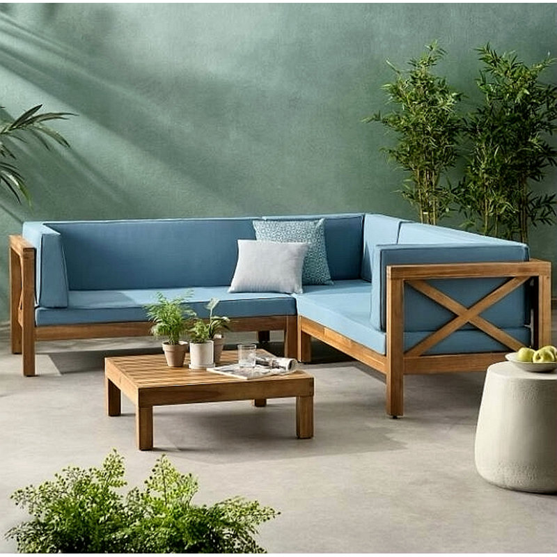 X-Back 4-piece Sofa Set, Blue, Brown