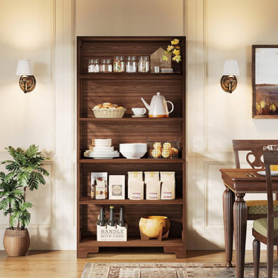 Six-Tier Mid-Century Bookcase Elegant Storage Organizer