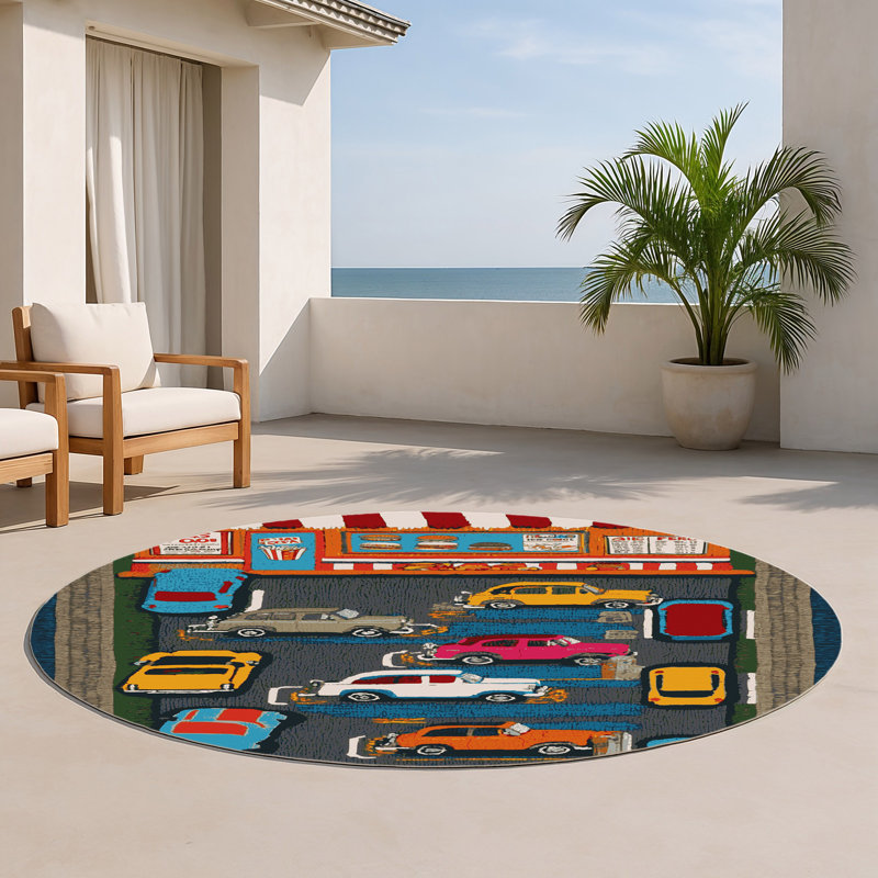 Tapis intérieur et extérieur noir Transport, Rond 5 pi