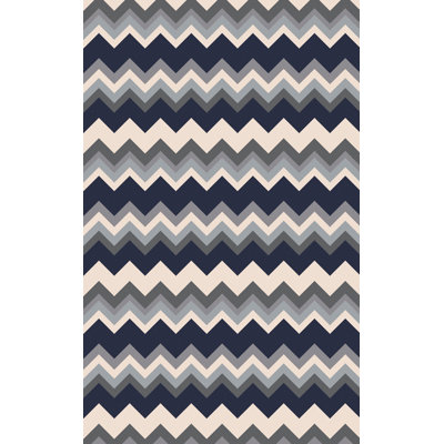 Tapis beige / gris / bleu marine en laine tissé à la main Diego