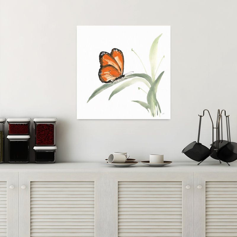 Contemporary Butterfly Orange Ii With Animal Animals Art, 18" H x 18" W