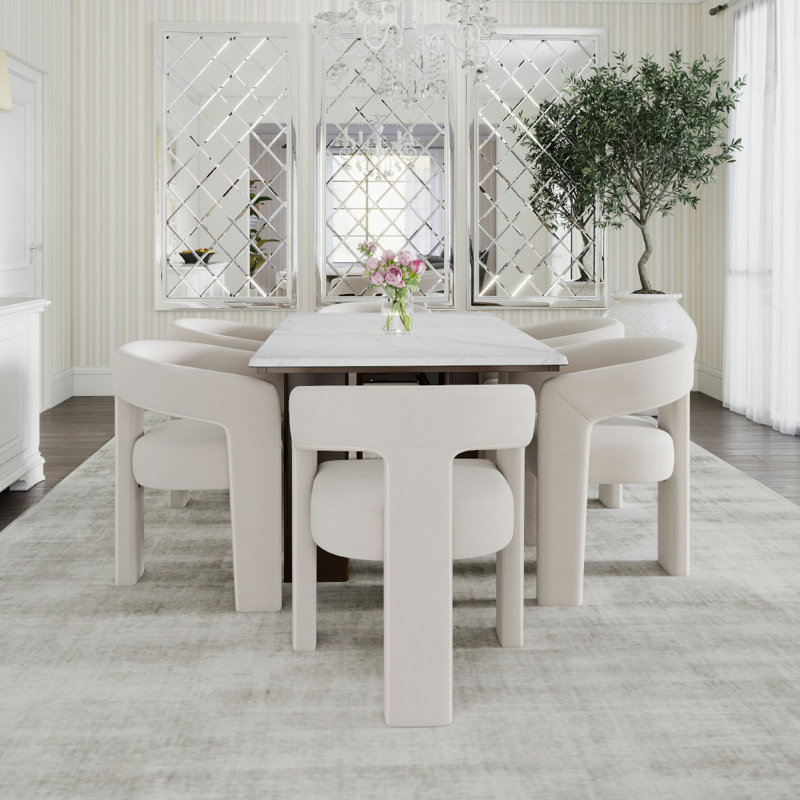 Ensemble de salle à manger moderne, 7 pièces : table, 6 chaises, Beige