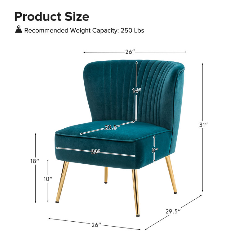 Fauteuil d'appoint en velours Leona avec pieds en métal, Velours sarcelle