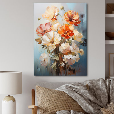 «White and Peach Daisies Romantic II», reproduction d'art sur toile florale