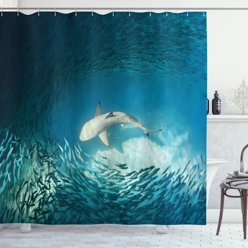 Ensemble de rideau de douche et crochets sea animaux, H 70 po x l 69 po