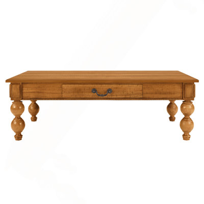 Rectangular Wooden Coffee Table With Storage Drawer, Vintage Cocktail Table With Gourd-Shaped Legs For Living Room,No-Tools Assembly