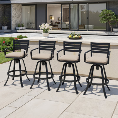 Tabouret de bar pivotant 29,57 po, structure en fonte d'aluminium et coussin Sunbrella (ensemble de 4)